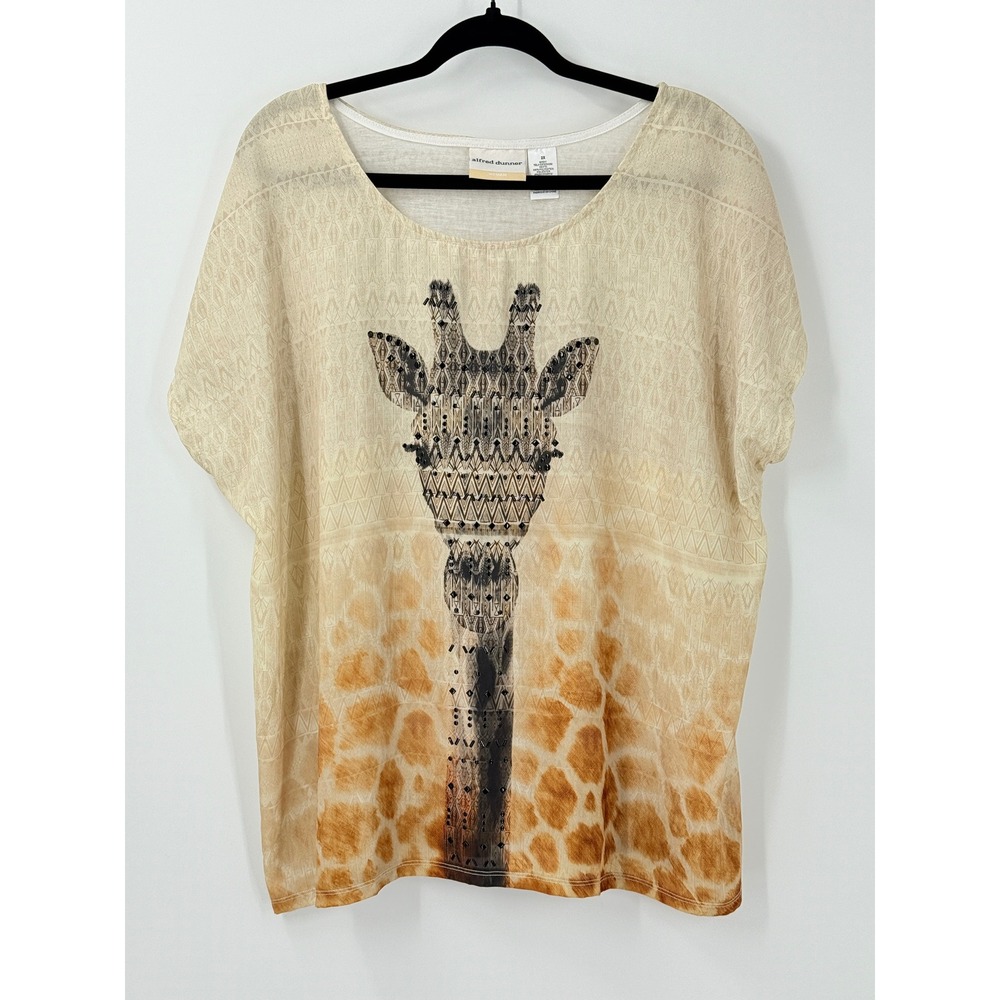 Alfred Dunner Giraffe Embellished Top Womens sz‎ 2X office casual boho